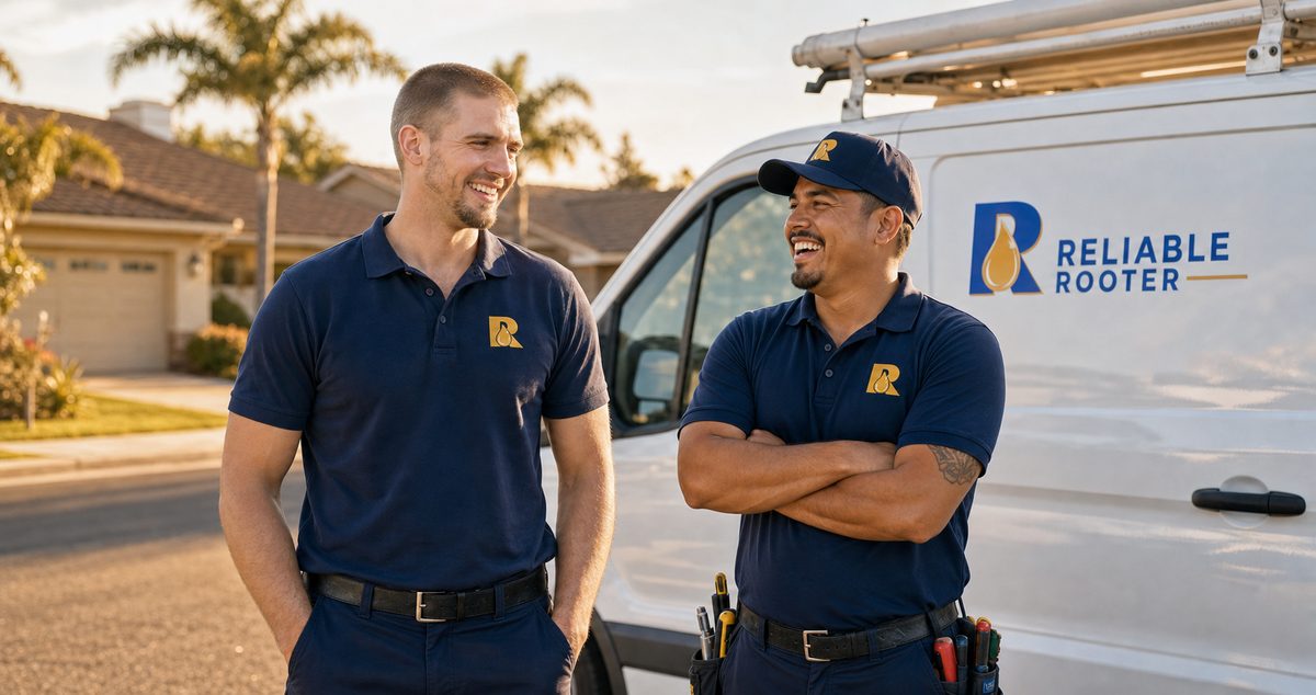 Owner Bobby and a Reliable Rooter teammate beside the service van